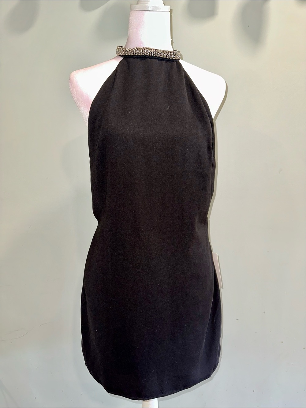 Tobi Black Beaded Halter Mini Dress